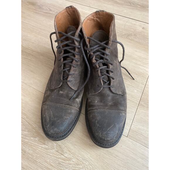 Frye Seth cap toe lace up boots men’s size 8 D brown suede leather distressed - Picture 1 of 5